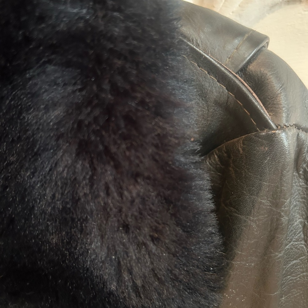 Black Leather Bomber Jacket with Fur Collar - Picture 4 of 11